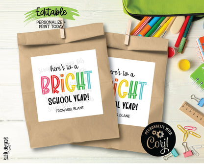 Here's To A Bright School Year Tags, Printable Back To School Tags, Instant Download Editable Template - Scrap Bits
