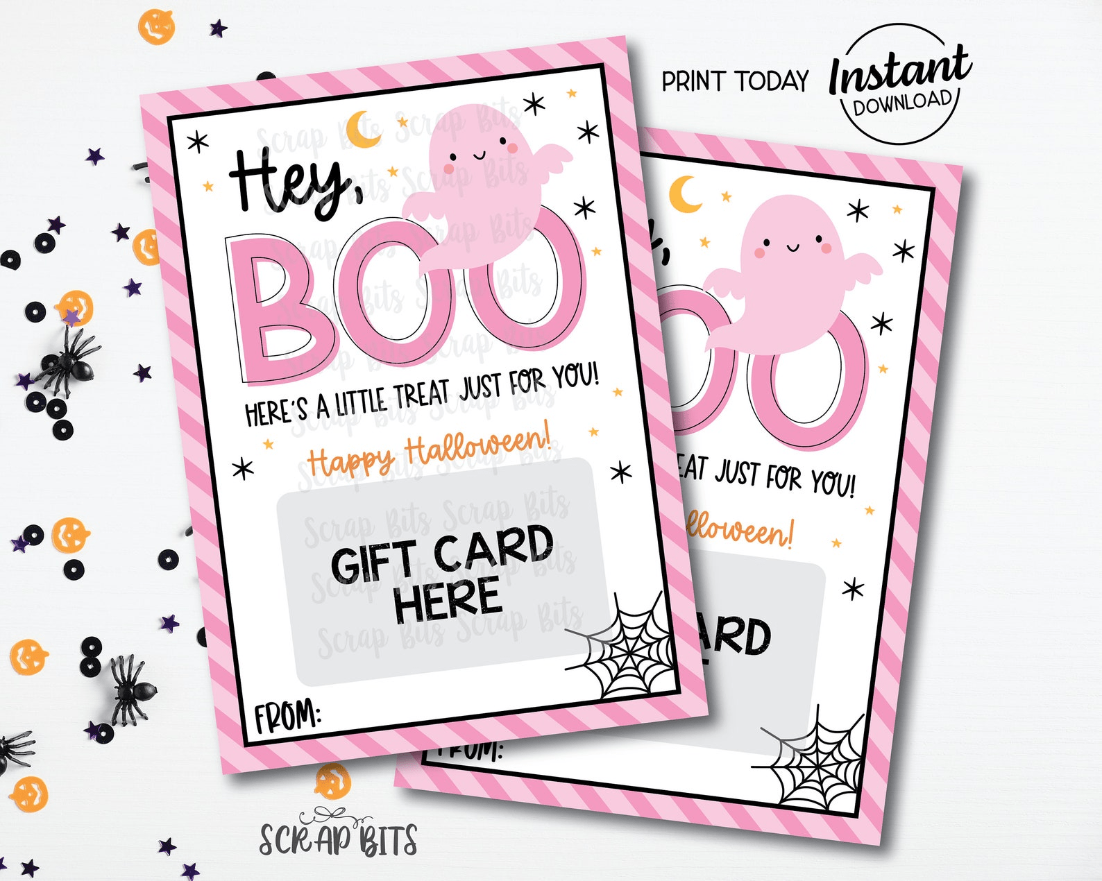 Hey Boo A Little Treat For You, Pink Ghost Printable Halloween Gift Card Holder, Instant Download - Scrap Bits