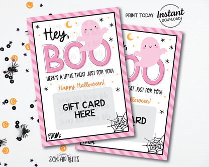 Hey Boo A Little Treat For You, Pink Ghost Printable Halloween Gift Card Holder, Instant Download - Scrap Bits