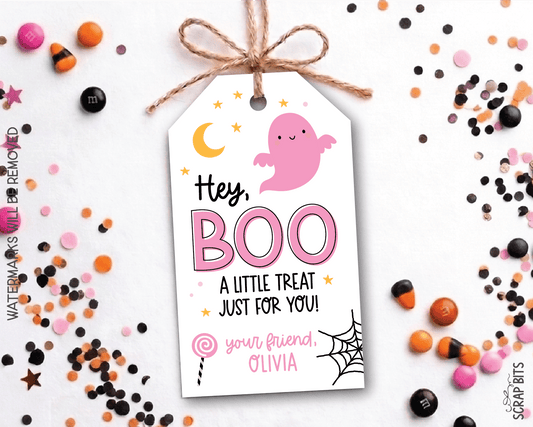 Hey Boo Ghost Gift Tags, A Little Treat For You, Personalized Halloween Gift Tags - Scrap Bits