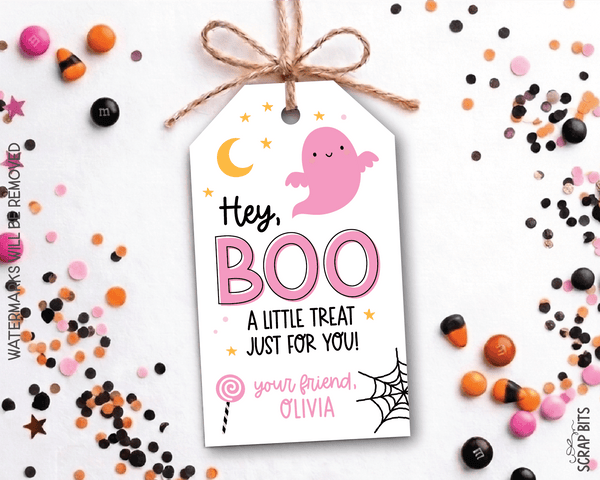Hey Boo Ghost Gift Tags, A Little Treat For You, Personalized Halloween Gift Tags - Scrap Bits