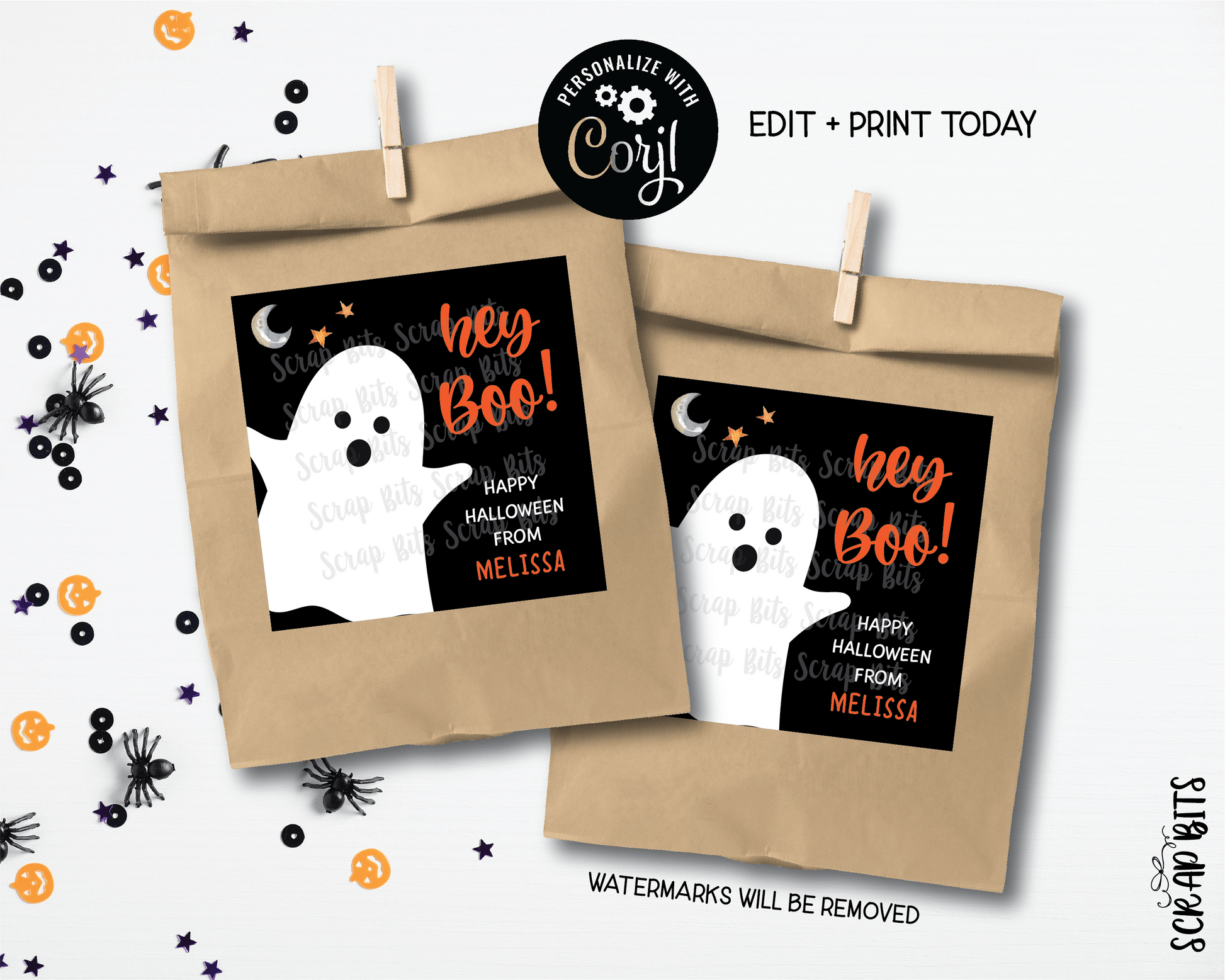 Hey Boo Ghost, Printable Halloween Tags, Instant Download Editable Template - Scrap Bits
