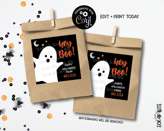 Hey Boo Ghost, Printable Halloween Tags, Instant Download Editable Template - Scrap Bits