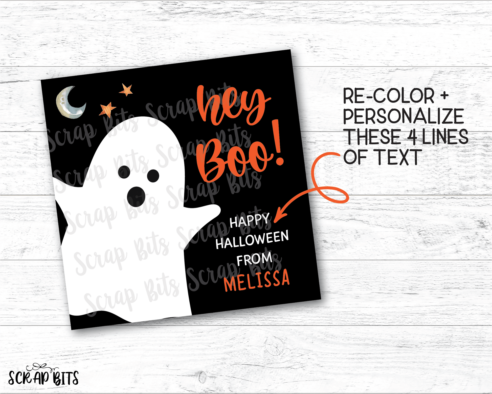 Hey Boo Ghost, Printable Halloween Tags, Instant Download Editable Template - Scrap Bits