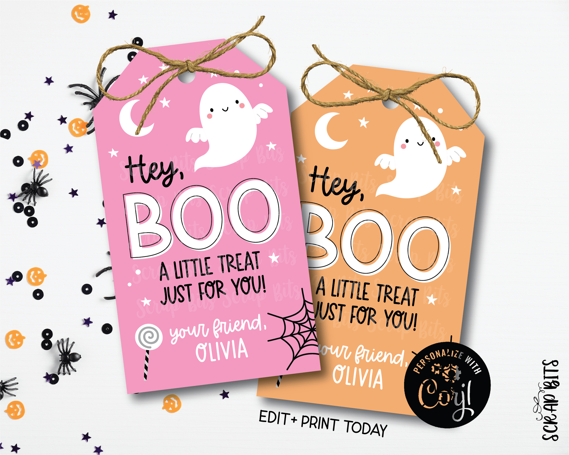 Hey Boo Printable Halloween Ghost Tags . Instant Download Editable Template - Scrap Bits
