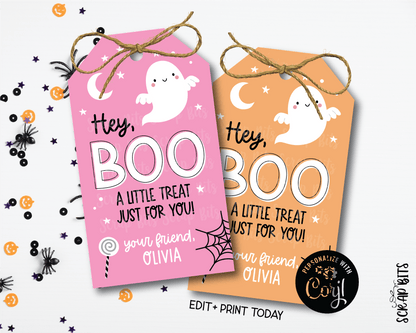 Hey Boo Printable Halloween Ghost Tags . Instant Download Editable Template - Scrap Bits