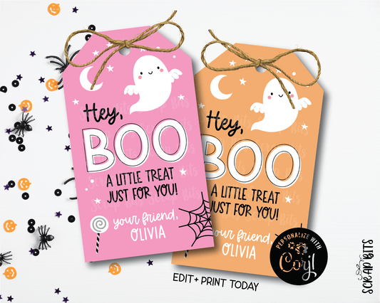Hey Boo Printable Halloween Ghost Tags . Instant Download Editable Template - Scrap Bits