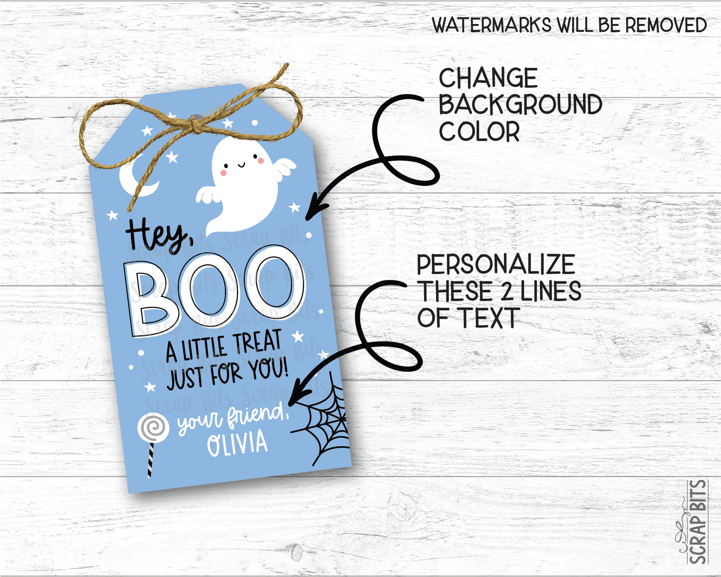 Hey Boo Printable Halloween Ghost Tags . Instant Download Editable Template - Scrap Bits