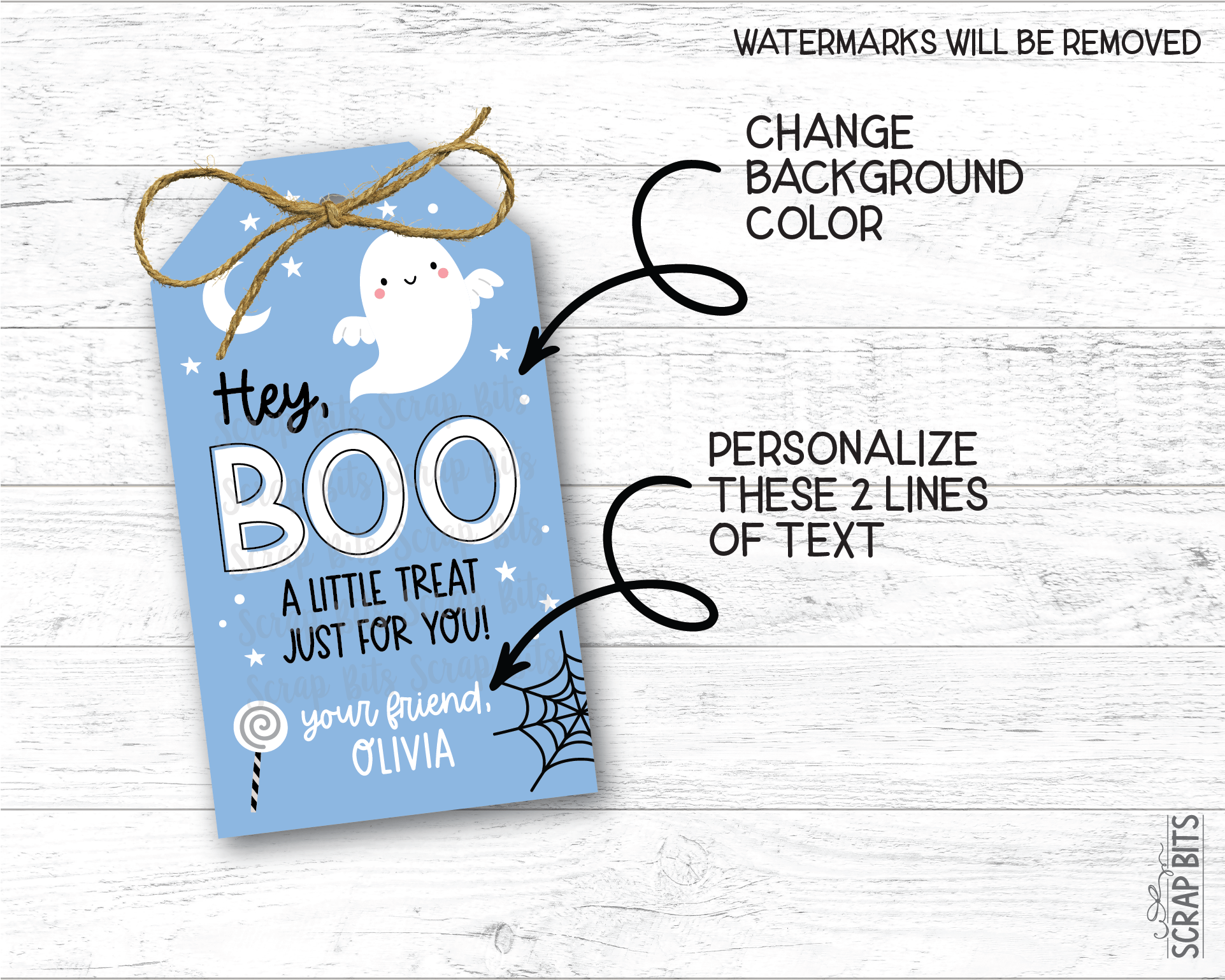 Hey Boo Printable Halloween Ghost Tags . Instant Download Editable Template - Scrap Bits