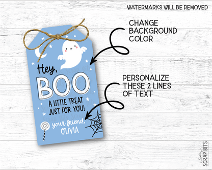 Hey Boo Printable Halloween Ghost Tags . Instant Download Editable Template - Scrap Bits
