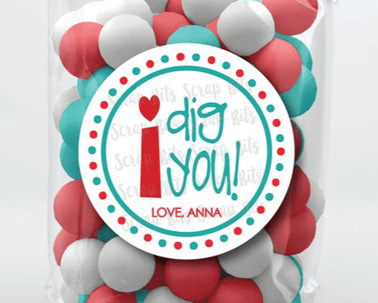 I Dig You Typography Valentine Gift Labels, Valentine's Day Stickers or Tags - Scrap Bits