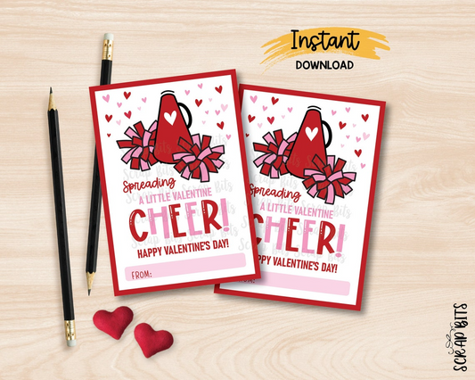 Cheerleading Valentines, Spreading A Little Valentine Cheer, Printable Classroom Valentines, Instant Download