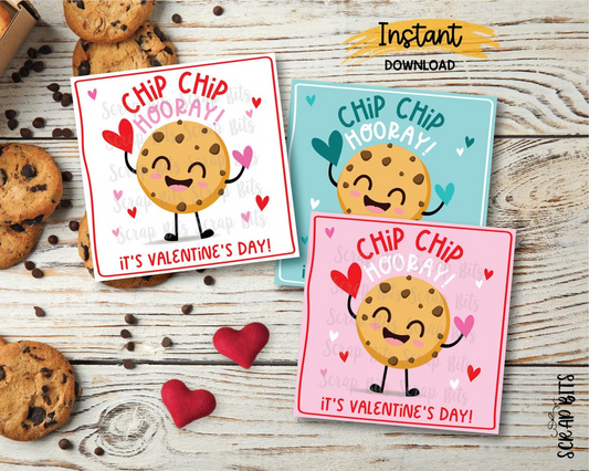 Chip Chip Hooray, Valentine Cookie Tags, Instant Download