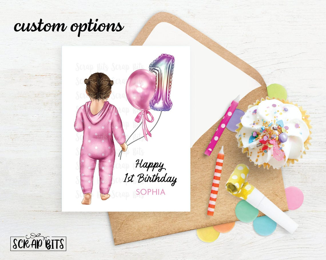 Baby or Toddler Birthday Card for Boy or Girl, Pajamas . 1st, 2nd or 3rd Birthday Portrait Card