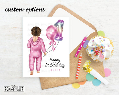 Baby or Toddler Birthday Card for Boy or Girl, Pajamas . 1st, 2nd or 3rd Birthday Portrait Card