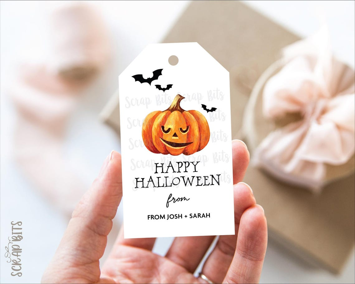 Grinning Pumpkin Halloween Tags . Personalized Gift Tags