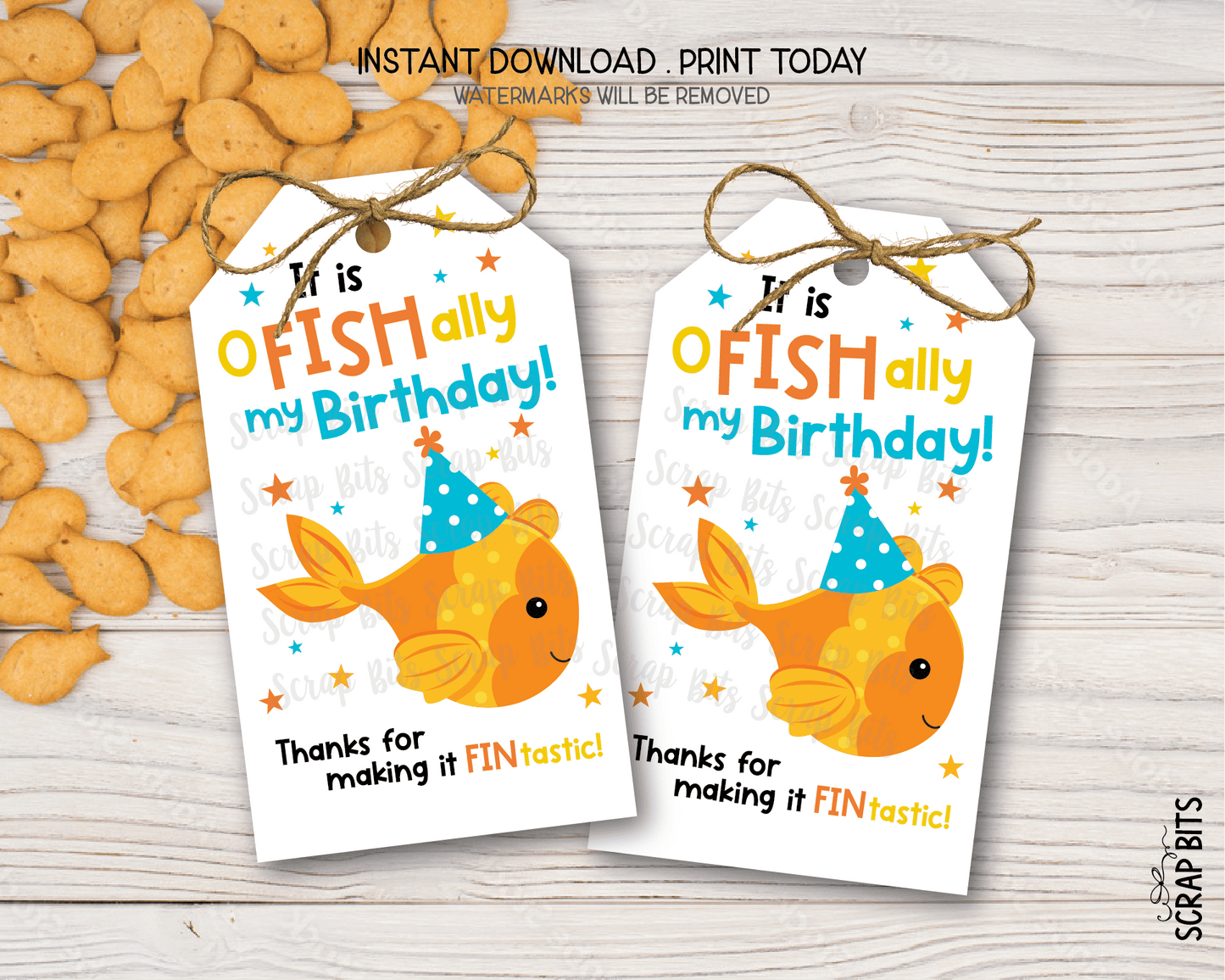 It is O Fish Ally My Birthday, Goldfish Birthday Gift Tags, Printable Instant Download - Scrap Bits