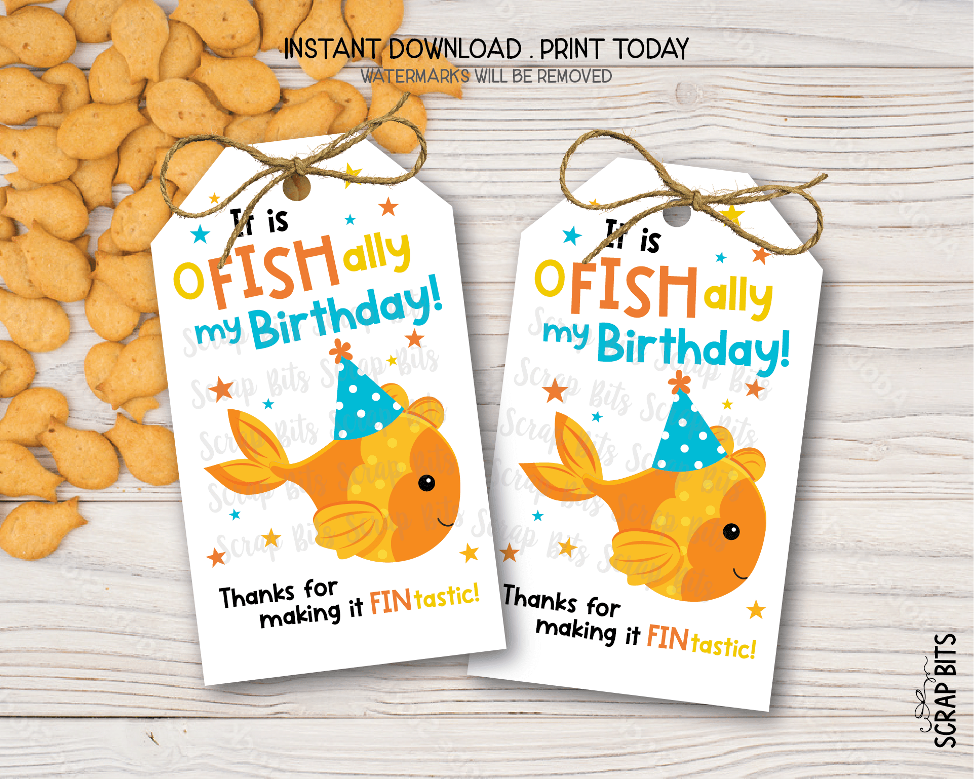 It is O Fish Ally My Birthday, Goldfish Birthday Gift Tags, Printable Instant Download - Scrap Bits