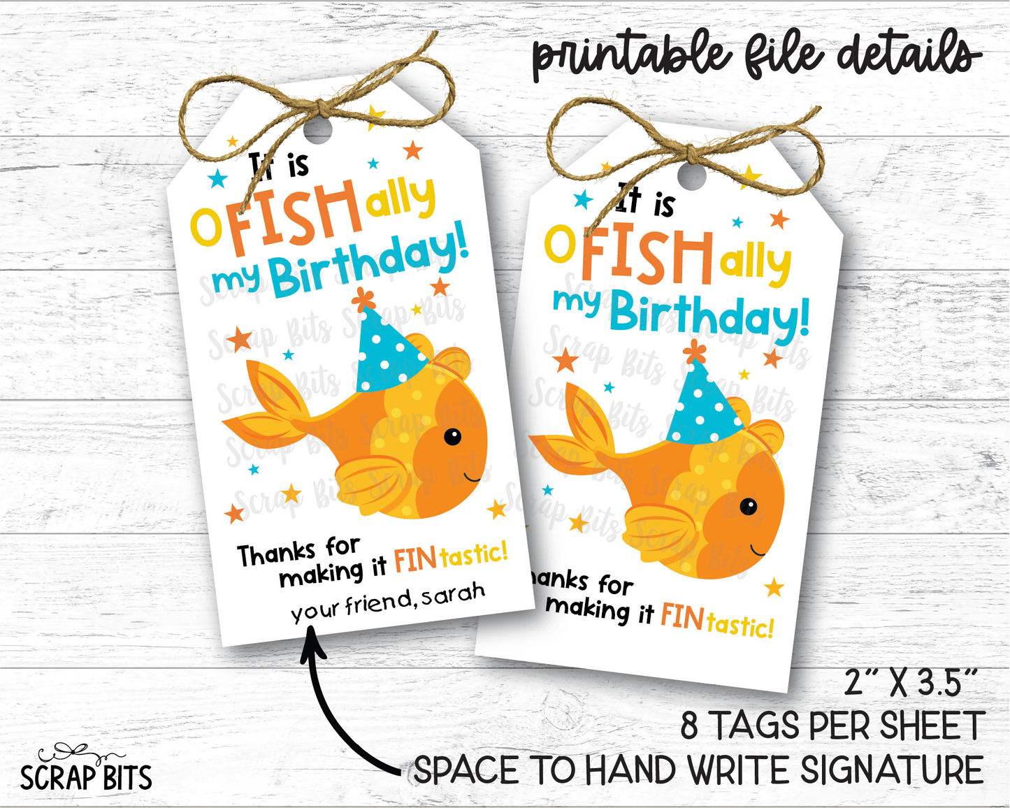 It is O Fish Ally My Birthday, Goldfish Birthday Gift Tags, Printable Instant Download - Scrap Bits