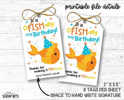 It is O Fish Ally My Birthday, Goldfish Birthday Gift Tags, Printable Instant Download - Scrap Bits