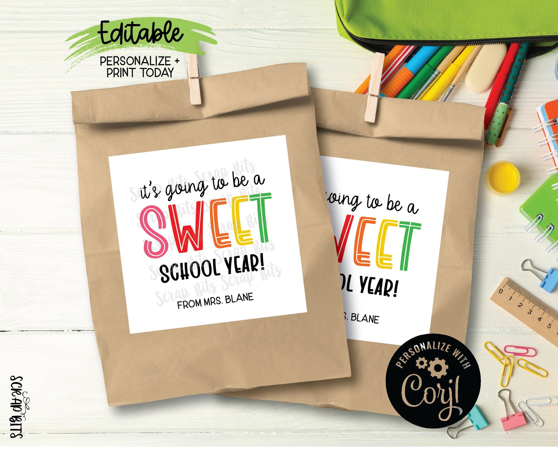 It's Going To Be A Sweet School Year Tags, Printable Back To School Tags, Instant Download Editable Template - Scrap Bits