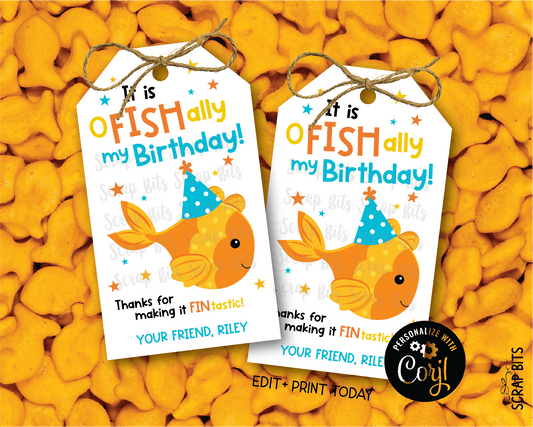 It's O FISH Ally My Birthday, Printable Goldfish Birthday Treat Bag Tags . Instant Download Editable Template - Scrap Bits