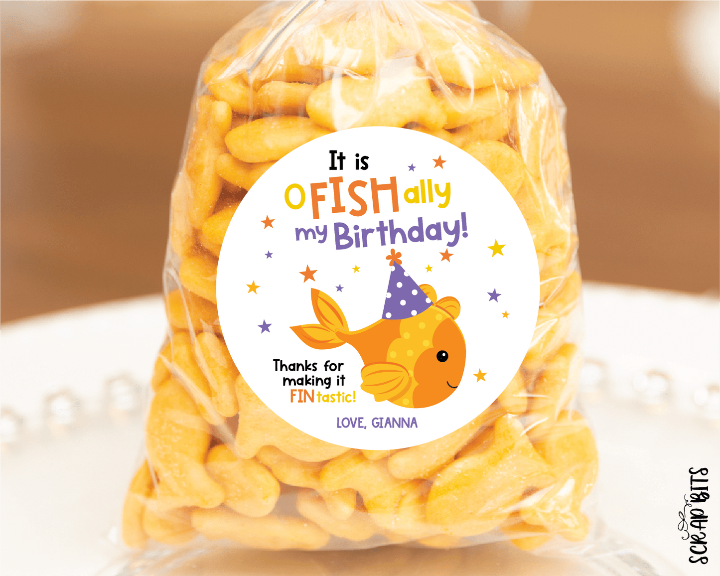 It's O - Fish - Ally My Birthday Stickers, Goldfish Snack Bag Labels - Scrap Bits