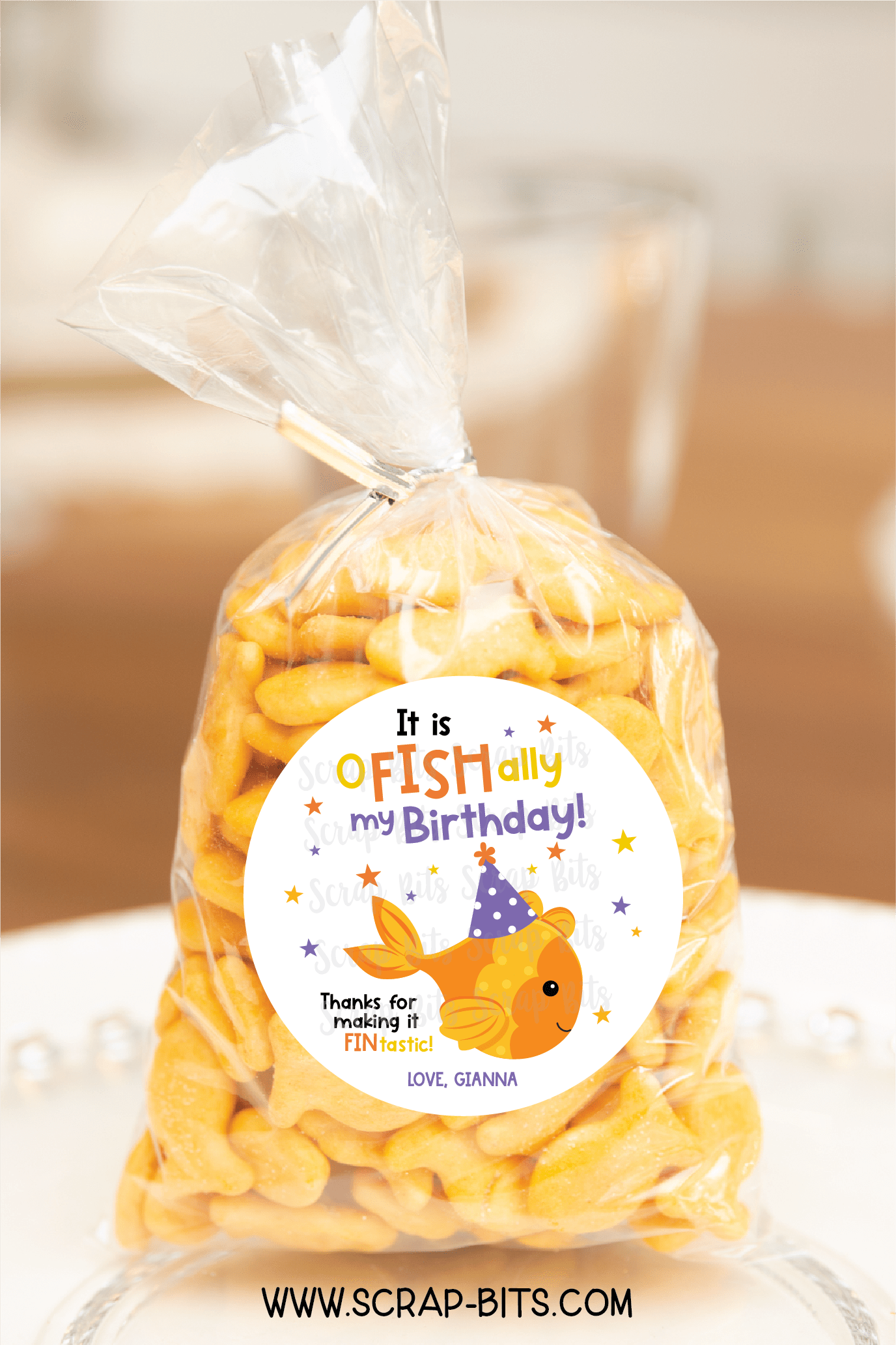 It's O - Fish - Ally My Birthday Stickers, Goldfish Snack Bag Labels - Scrap Bits