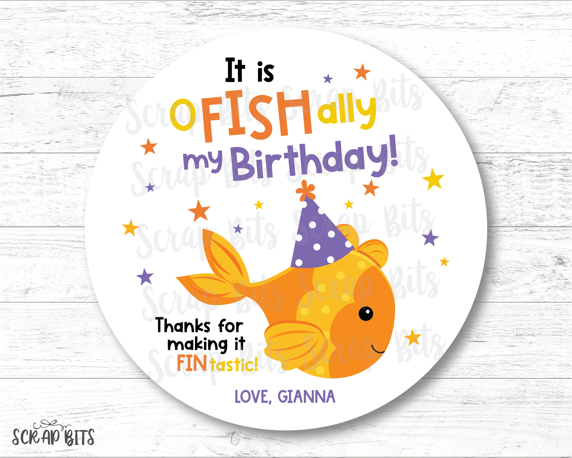 It's O - Fish - Ally My Birthday Stickers, Goldfish Snack Bag Labels - Scrap Bits