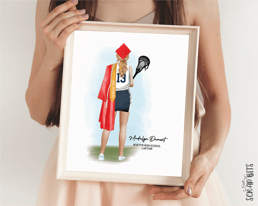 Lacrosse (Female) Graduation Portrait Print, Custom Gift for Senior, Digital Download - Scrap Bits