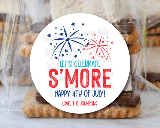 Let's Celebrate S'more, Fireworks 4th of July Stickers or Tags - Scrap Bits