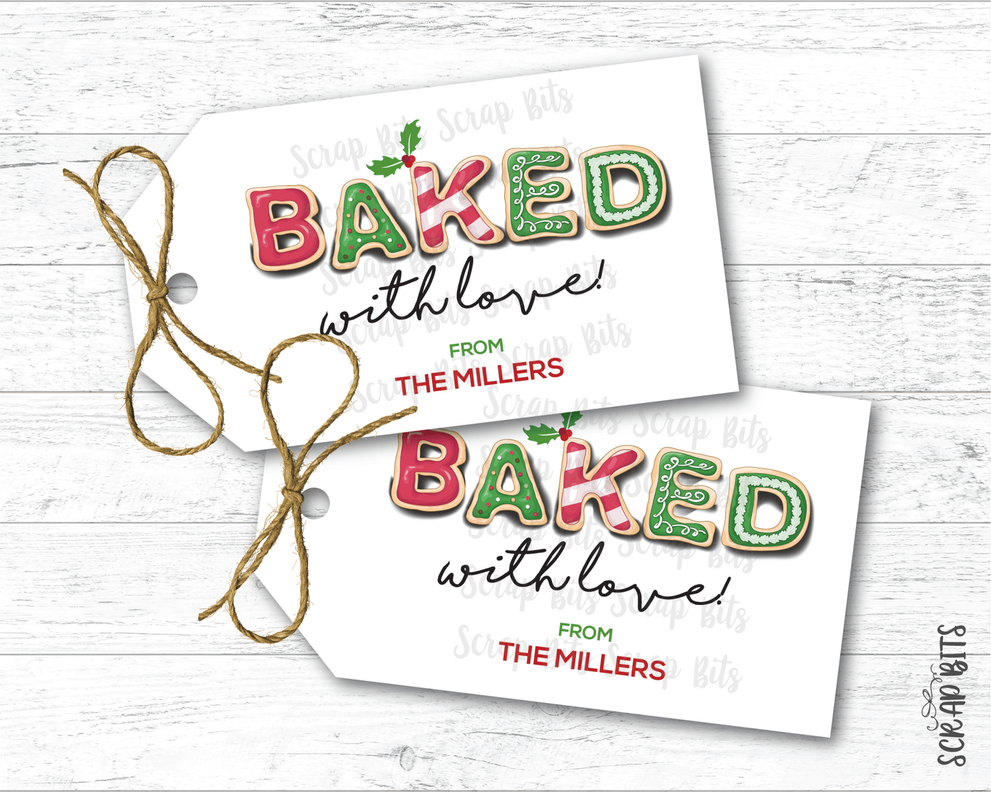 Letter Cookies Baked With Love, Christmas Gift Tags or Baking Labels - Scrap Bits