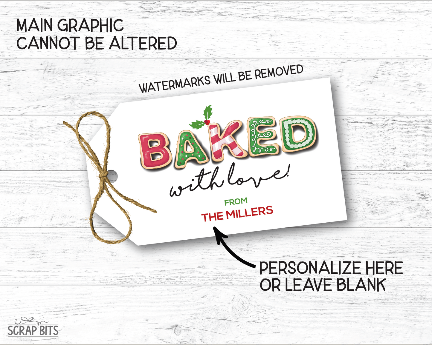 Letter Cookies Baked With Love, Christmas Gift Tags or Baking Labels - Scrap Bits