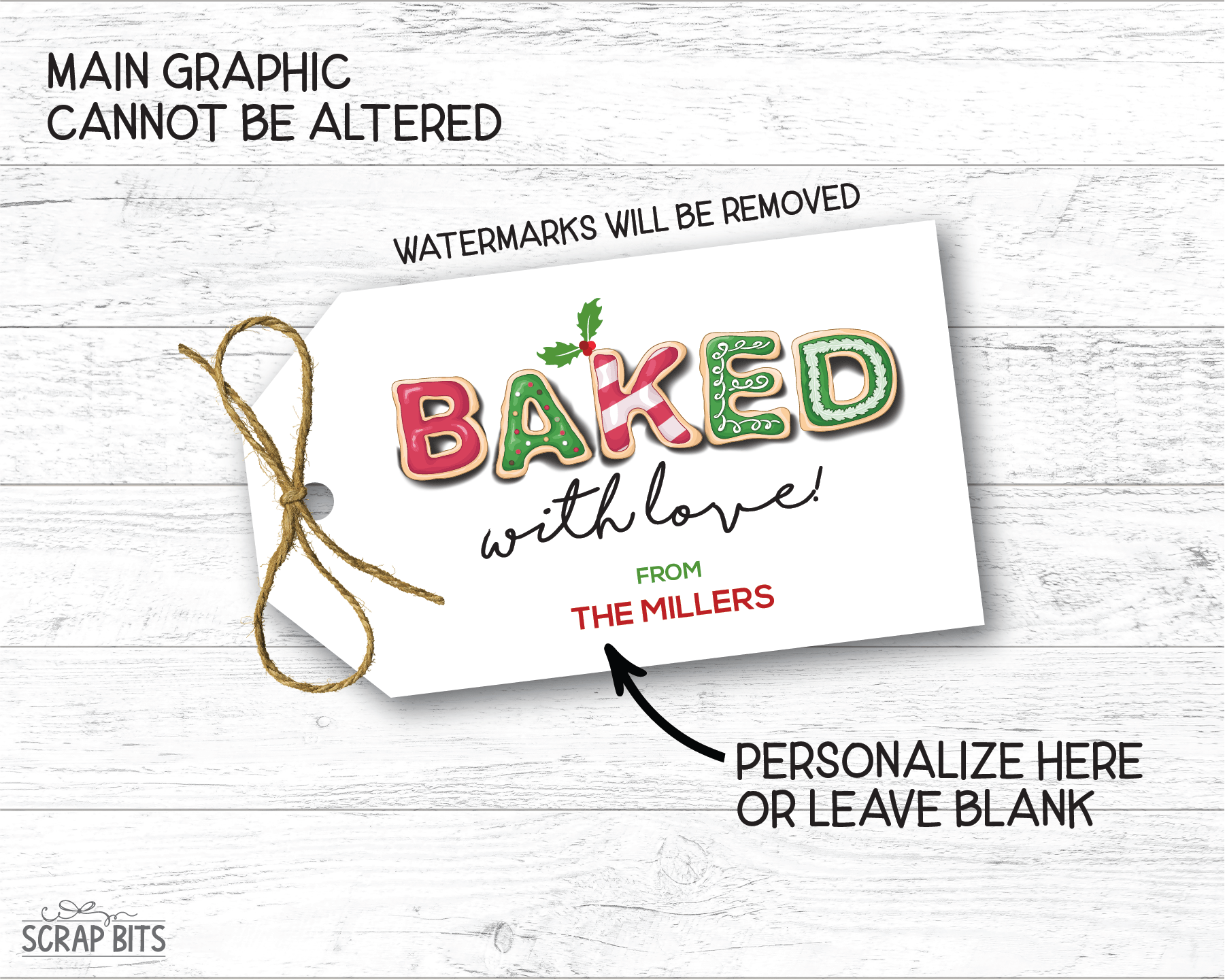 Letter Cookies Baked With Love, Christmas Gift Tags or Baking Labels - Scrap Bits