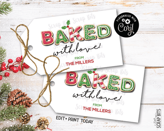 Letter Cookies Baked With Love, Printable Christmas Gift Tags or Baking Labels . Instant Download Editable Template - Scrap Bits