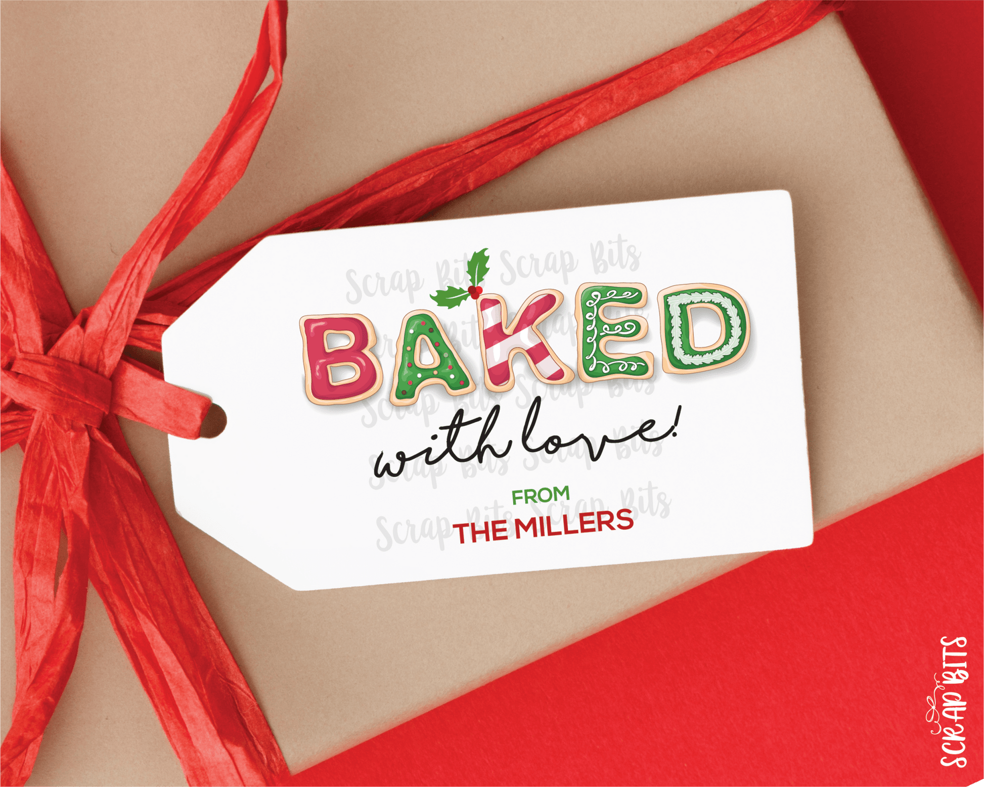 Letter Cookies Baked With Love, Printable Christmas Gift Tags or Baking Labels . Instant Download Editable Template - Scrap Bits