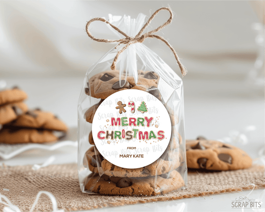 Letter Cookies Merry Christmas, Personalized Christmas Gift Stickers or Tags - Scrap Bits