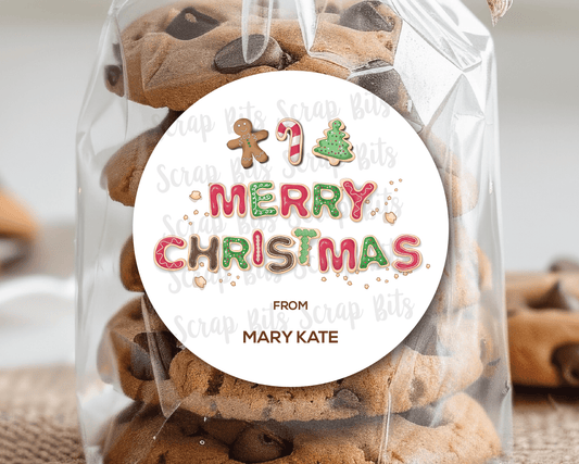 Letter Cookies Merry Christmas, Personalized Christmas Gift Stickers or Tags - Scrap Bits