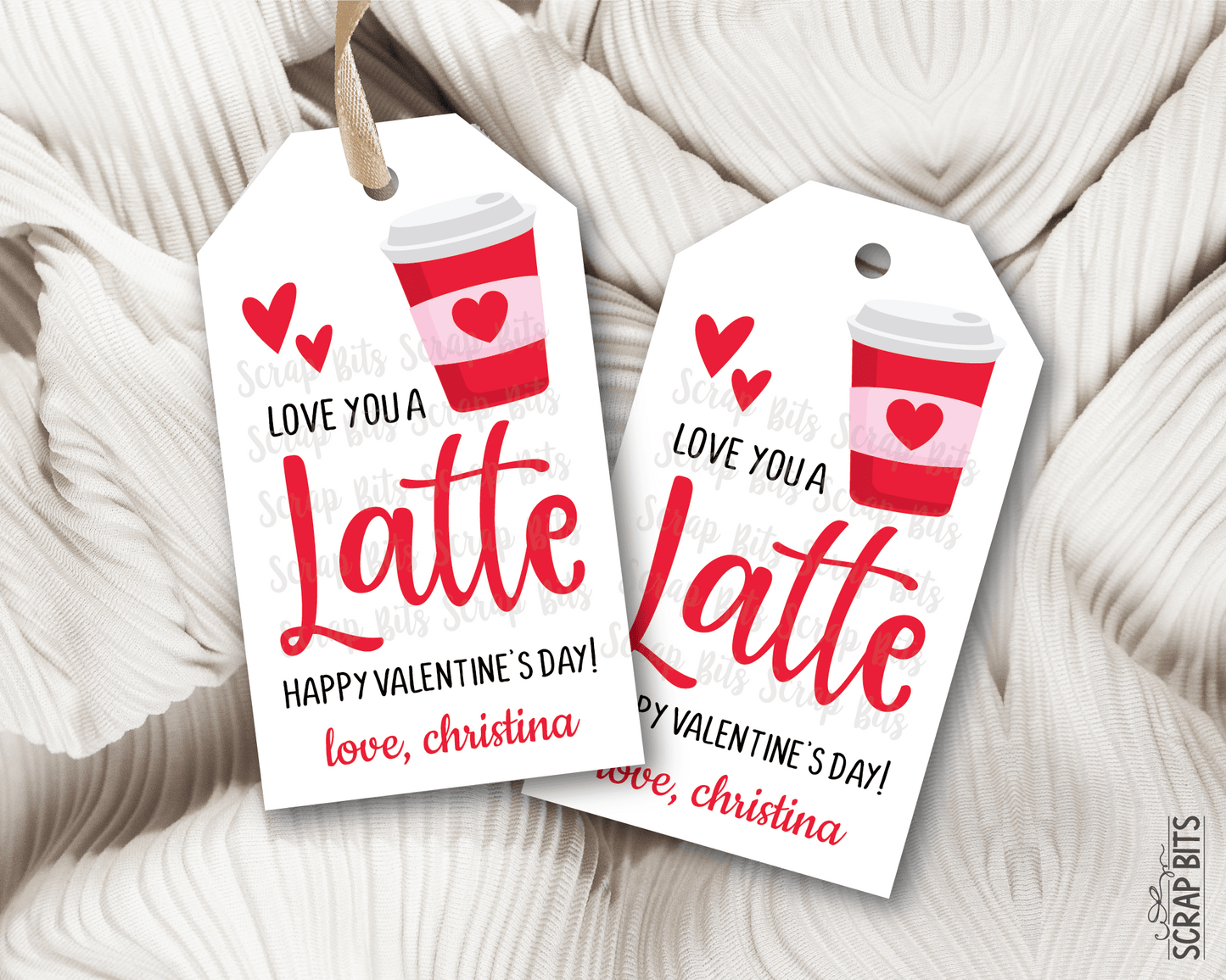 Love You A Latte, Personalized Valentine Gift Tags - Scrap Bits