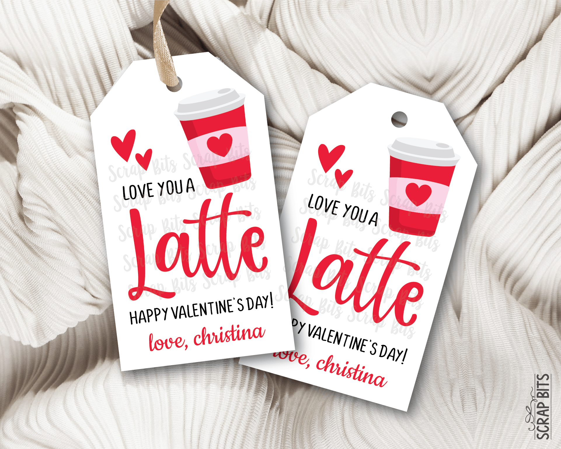 Love You A Latte, Personalized Valentine Gift Tags - Scrap Bits