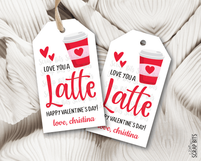Love You A Latte, Personalized Valentine Gift Tags - Scrap Bits