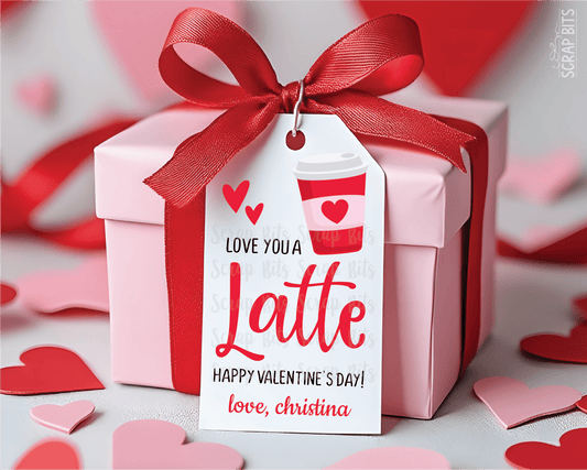 Love You A Latte, Personalized Valentine Gift Tags - Scrap Bits