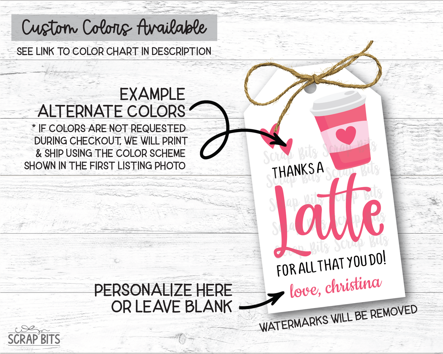 Love You A Latte, Personalized Valentine Gift Tags - Scrap Bits