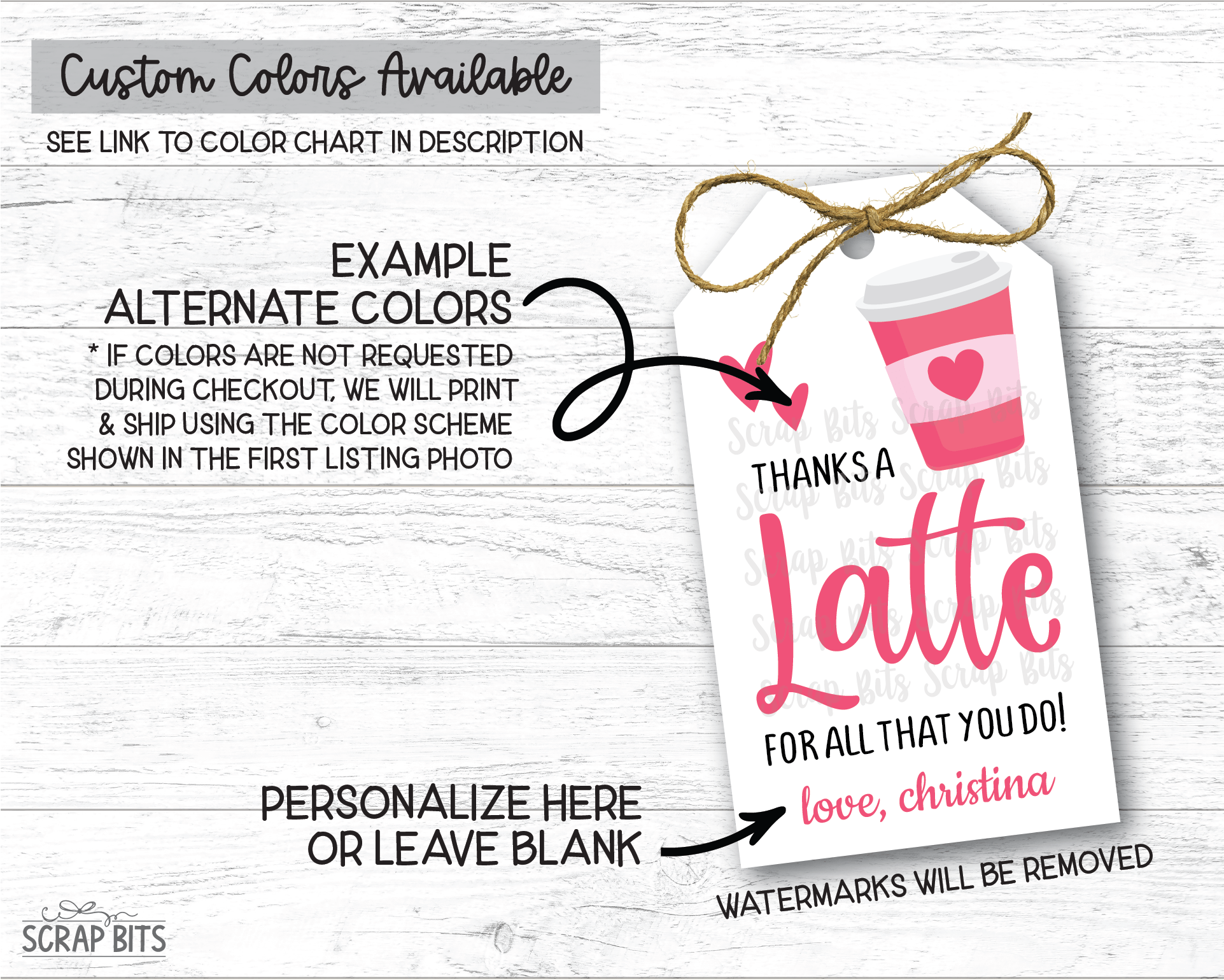 Love You A Latte, Personalized Valentine Gift Tags - Scrap Bits
