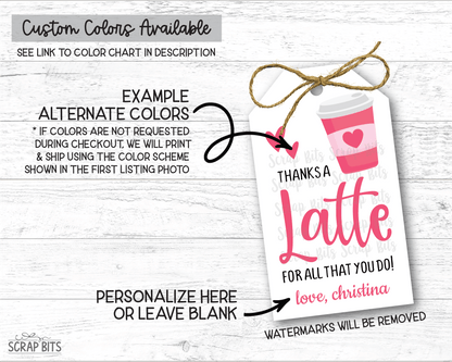 Love You A Latte, Personalized Valentine Gift Tags - Scrap Bits