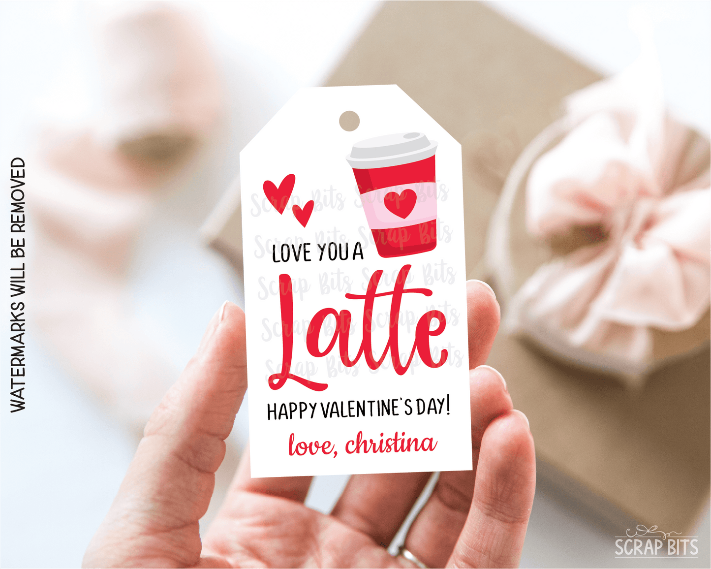 Love You A Latte, Personalized Valentine Gift Tags - Scrap Bits
