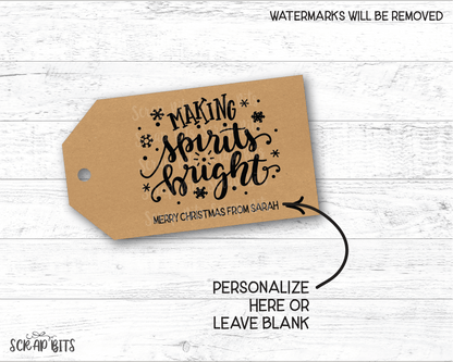 Making Spirits Bright, Personalized Kraft Christmas Gift Tags - Scrap Bits