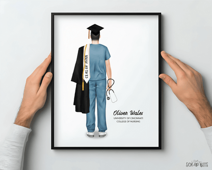 Male Nurse Graduation Print, Personalized Graduation Gift . Digital Portrait Print - Scrap Bits