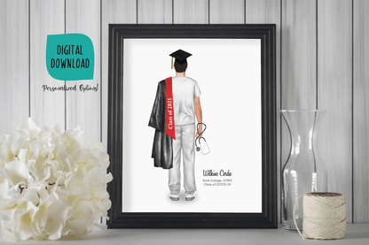 Male Nurse Graduation Print, Personalized Graduation Gift . Digital Portrait Print - Scrap Bits