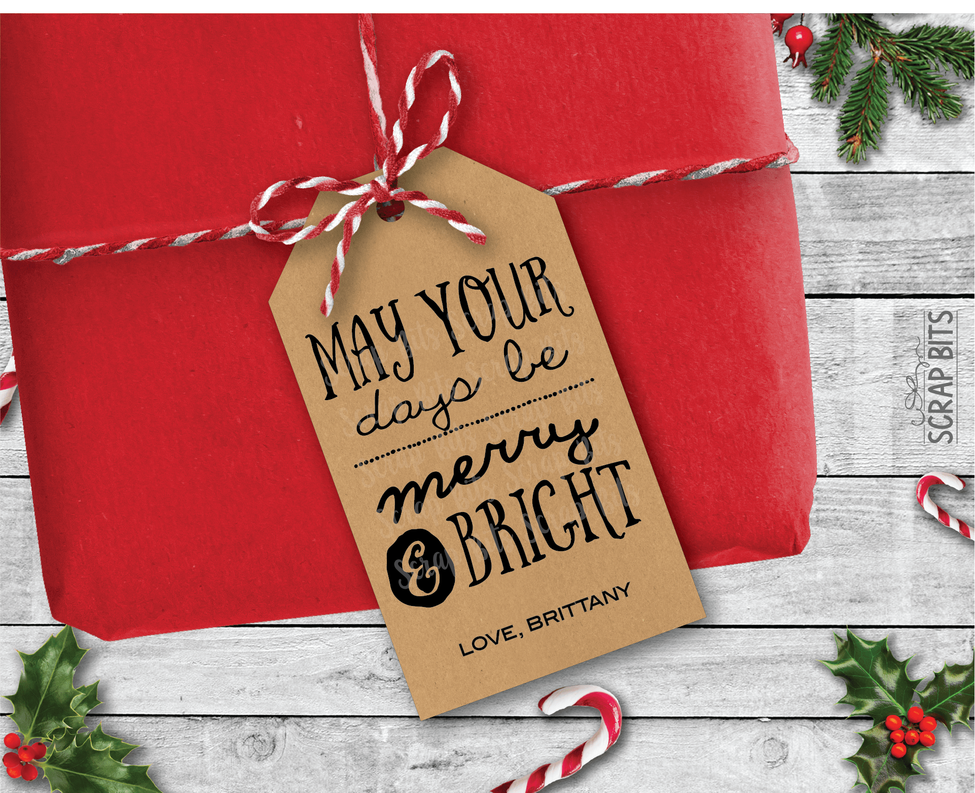 May Your Days Be Merry & Bright, Personalized Kraft Christmas Gift Tags - Scrap Bits